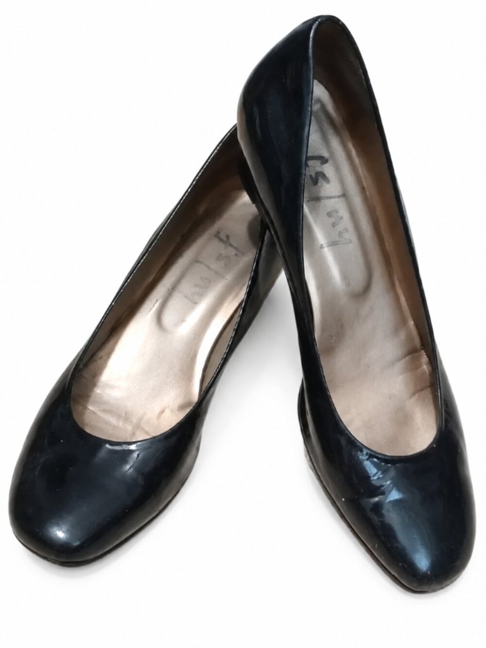 FS|NY Black Patent Finish Closed Toe Pumps Classic Slip-On Dress Shoes